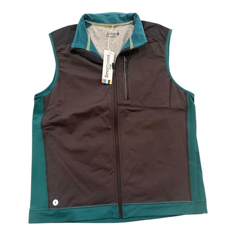 Smartwool Men’s XL Hybrid Merino Wool Blend Vest Full Zip Teal Black NWT